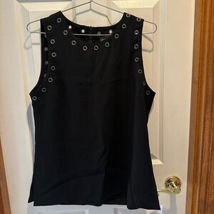 Noir Black Sleeveless Blouse with Metallic Eyelets